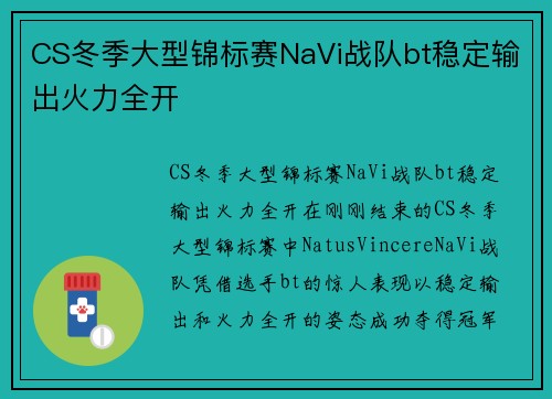 CS冬季大型锦标赛NaVi战队bt稳定输出火力全开