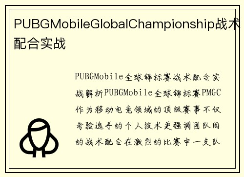 PUBGMobileGlobalChampionship战术配合实战