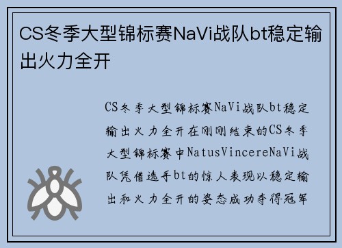 CS冬季大型锦标赛NaVi战队bt稳定输出火力全开
